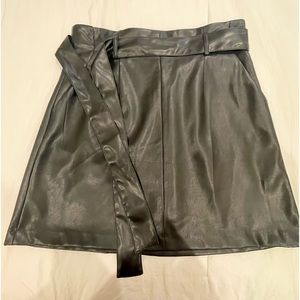 Vegan TALL Leather Belted Mini Skirt
